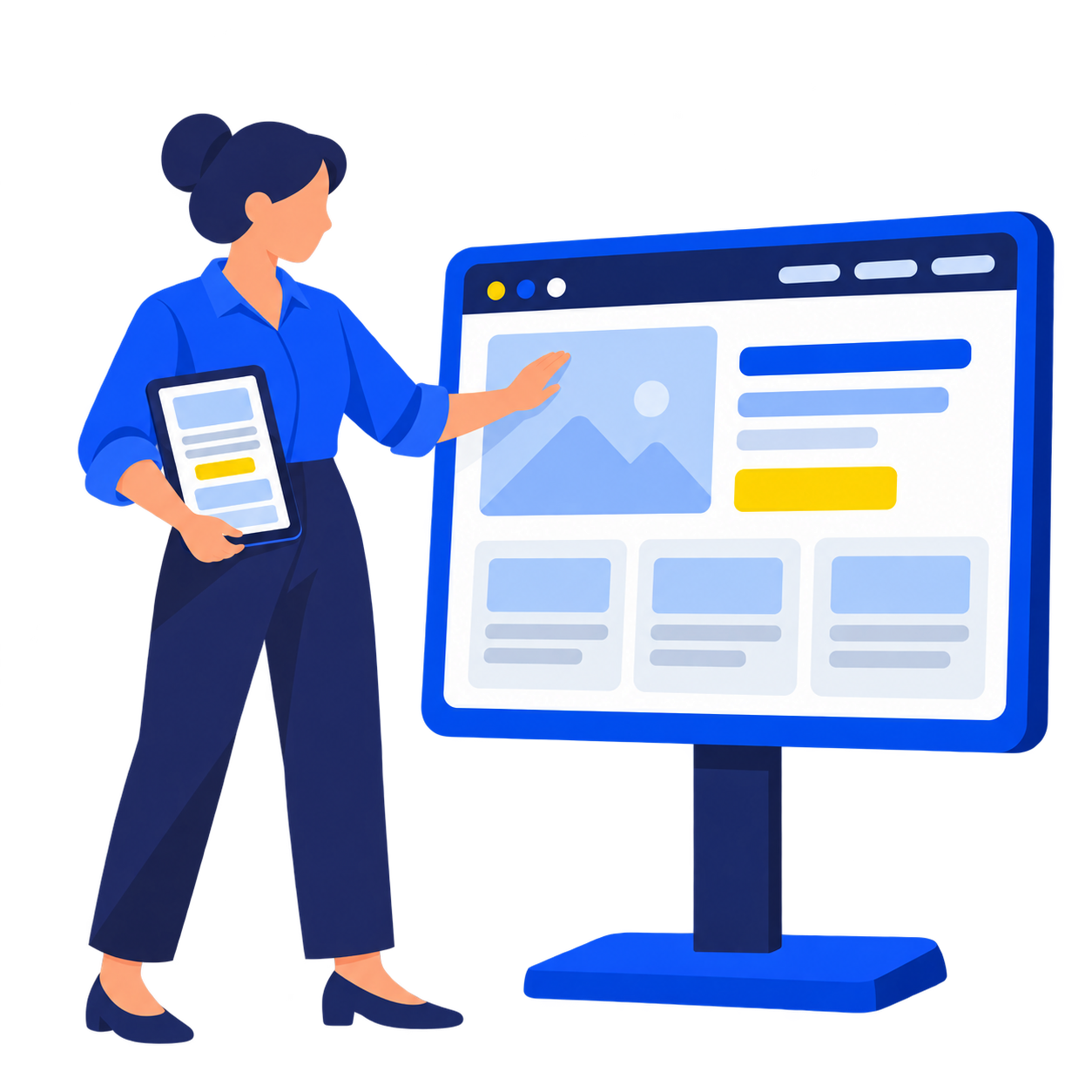 Designer creating a responsive website for desktop and tablet screens